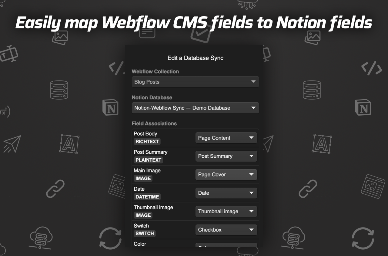 Connect Notion fields with Webflow fields