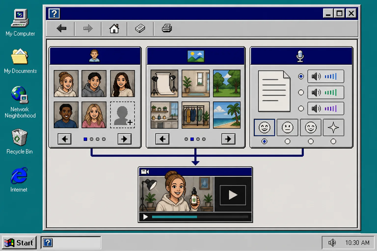 Workflow matrix for avatar, scene, and voice choices