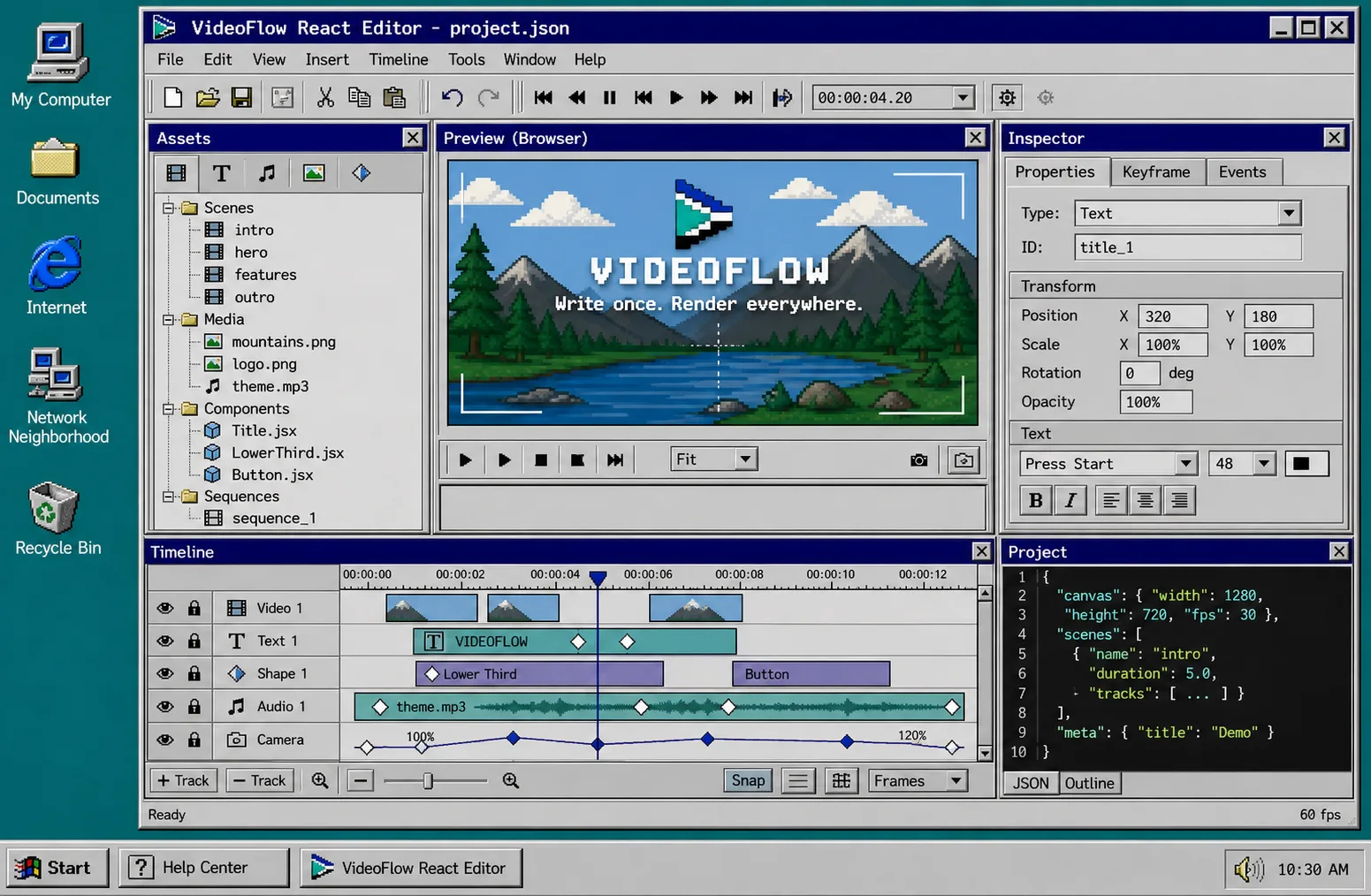 A retro-style editor concept for a VideoFlow timeline