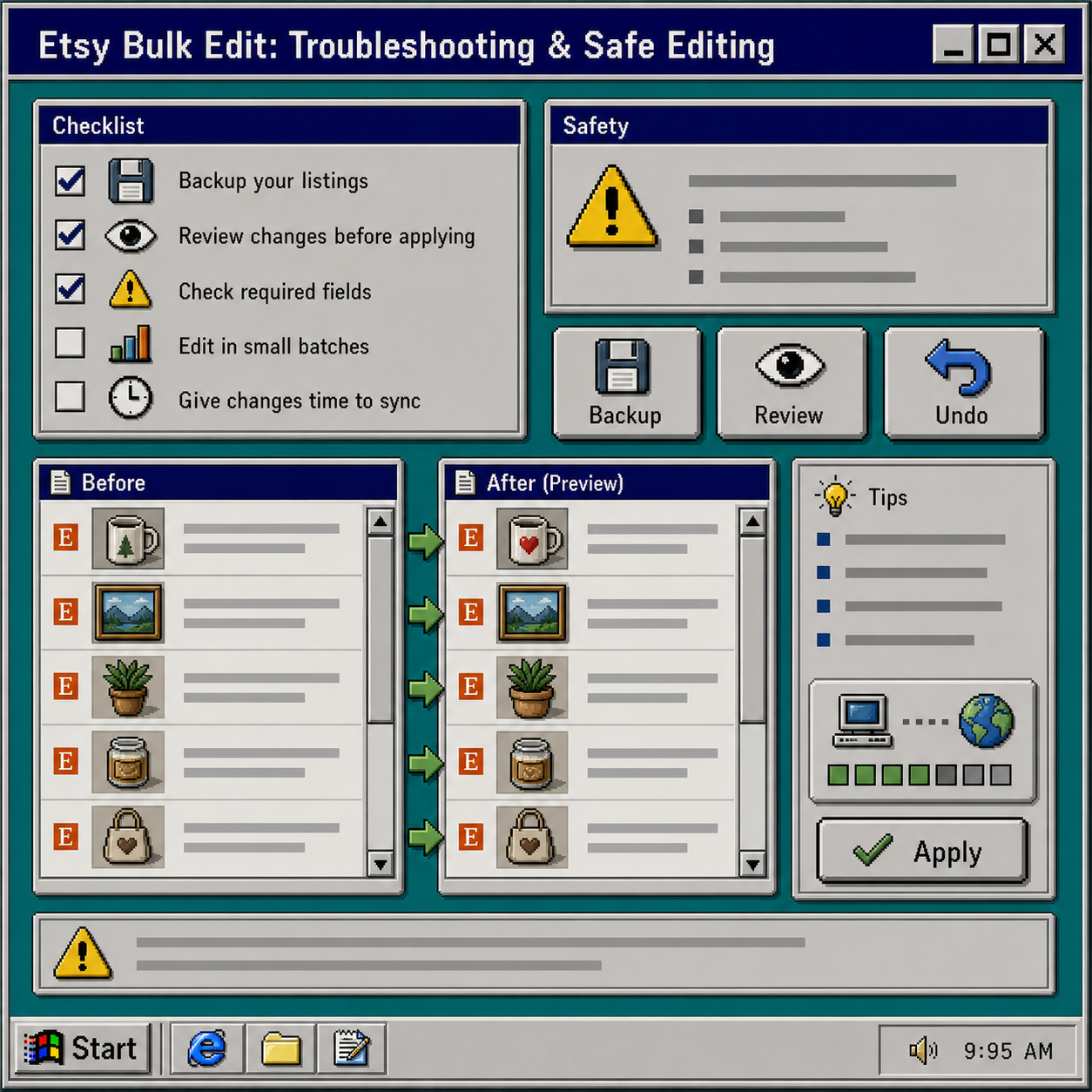 Troubleshooting checklist for safe bulk edits