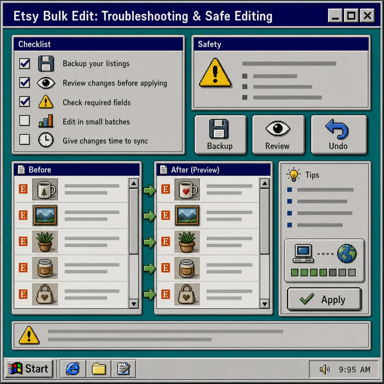Troubleshooting checklist for safe bulk edits