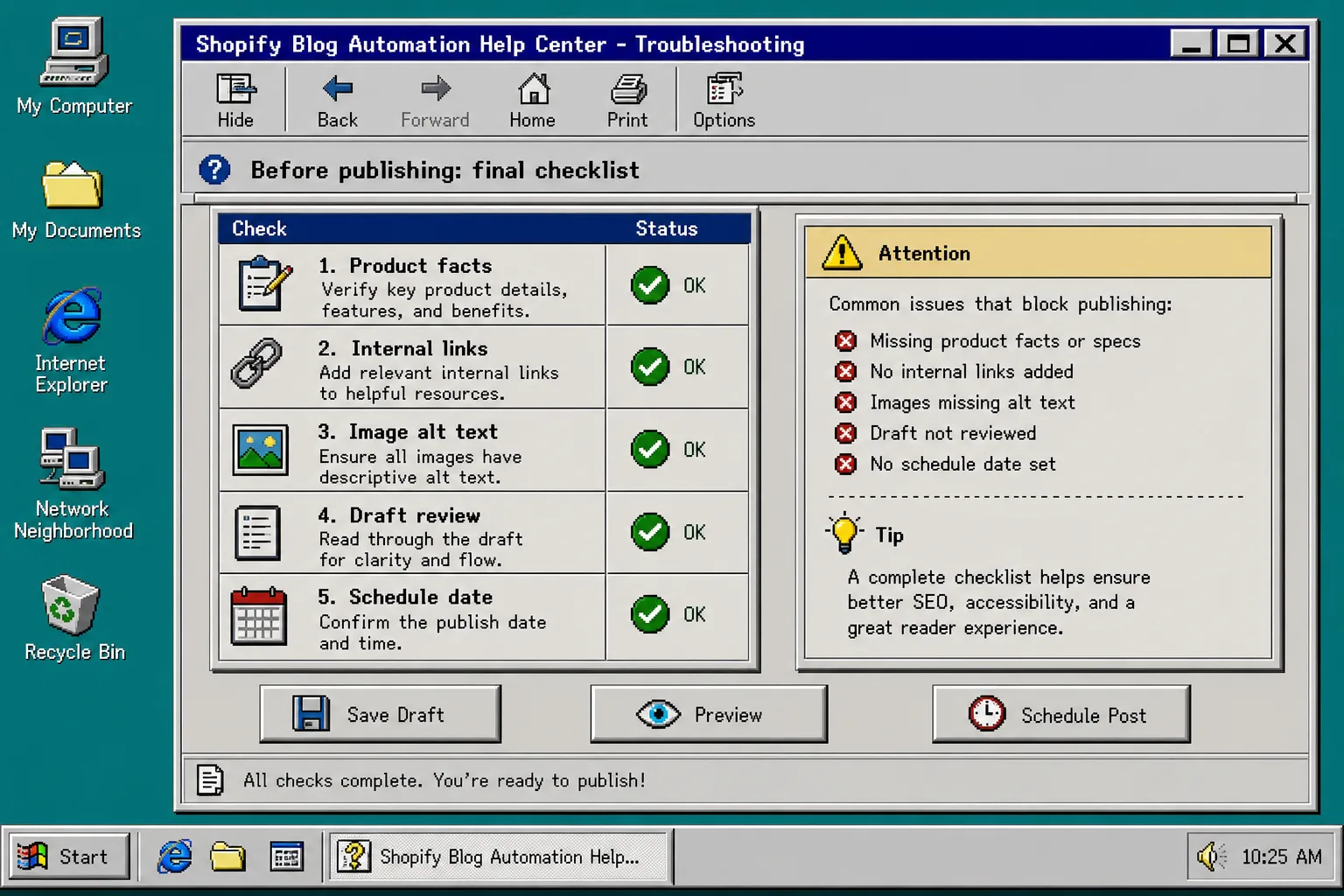 Retro field mapping screen for Shopify blog fields