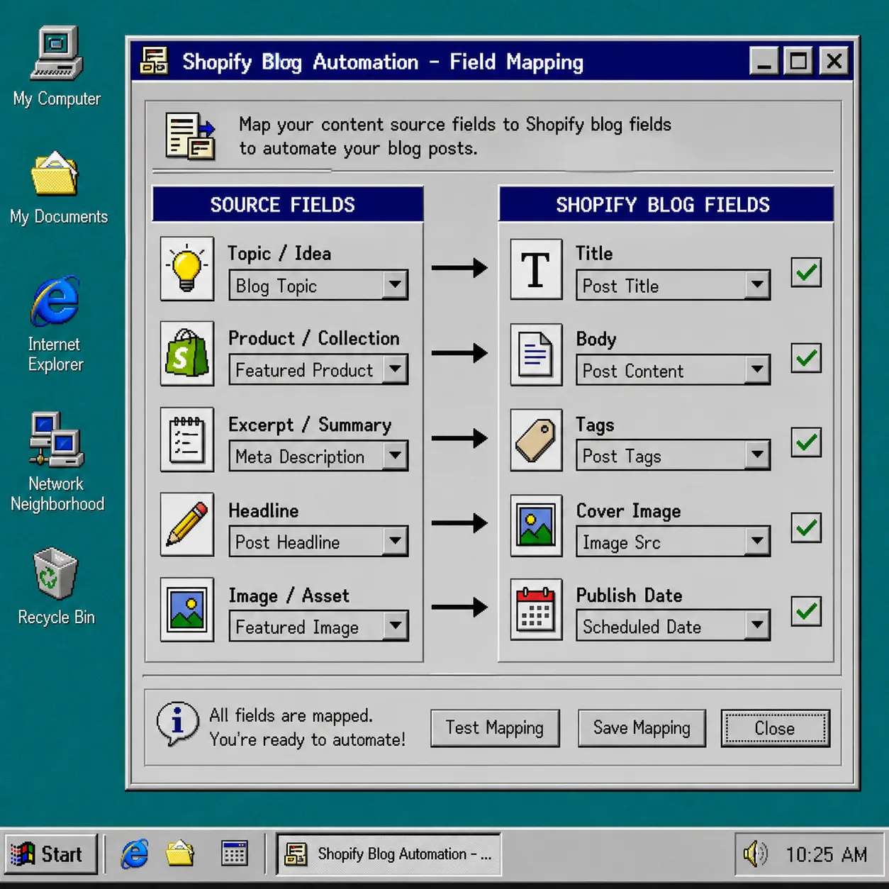 Retro publishing checklist for Shopify blog automation