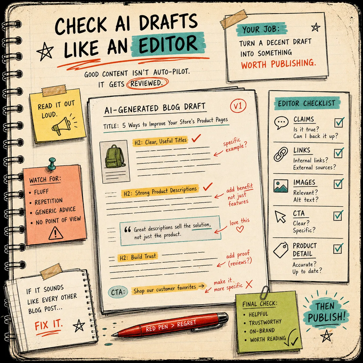 Editorial checklist for reviewing AI blog drafts