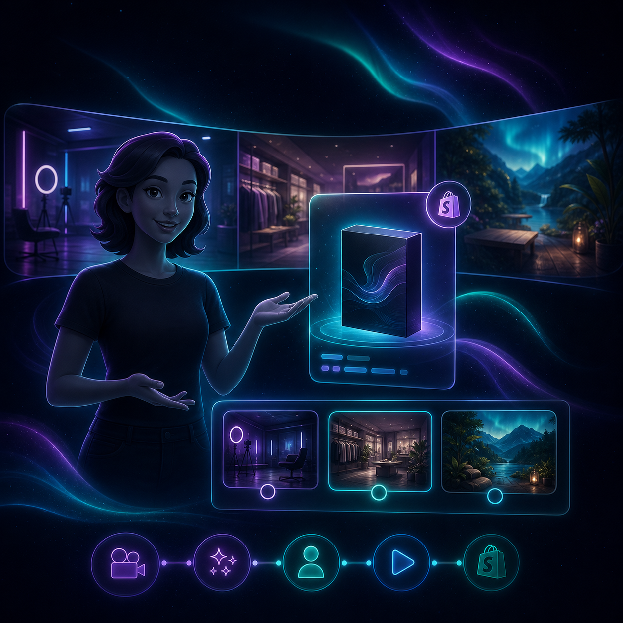 AI avatar and scene selector for a Shopify UGC video workflow
