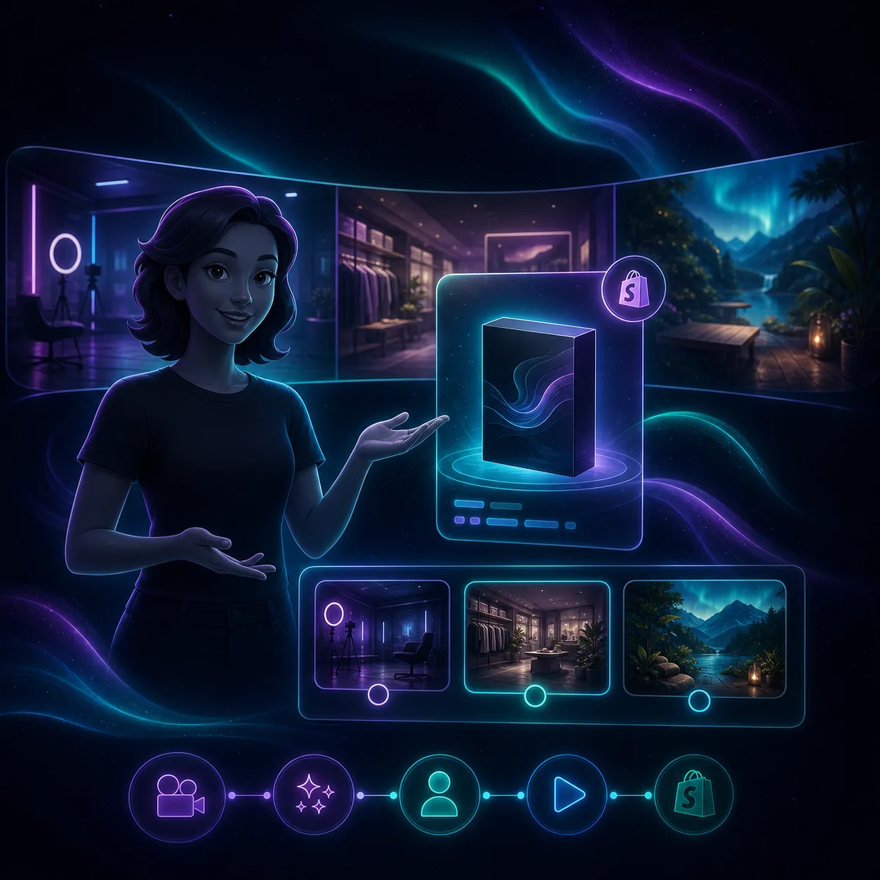AI avatar and scene selector for a Shopify UGC video workflow