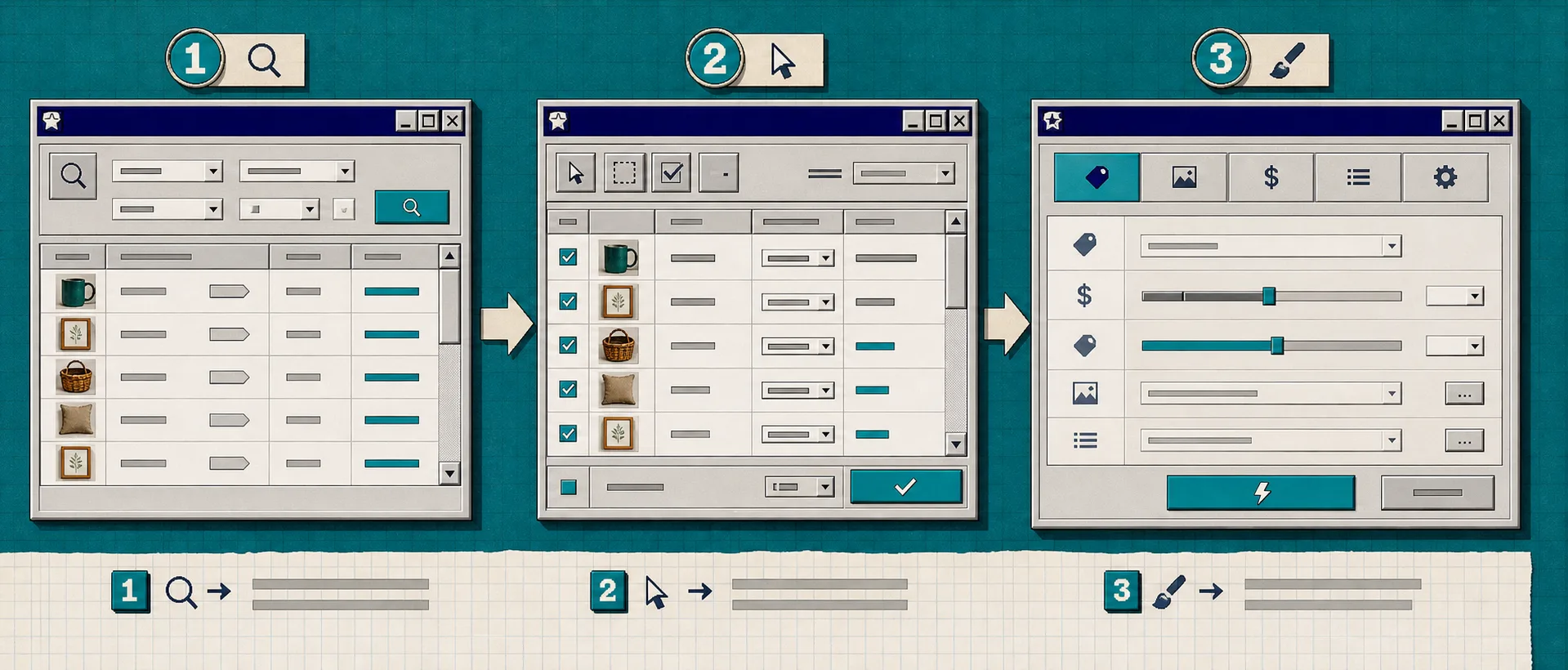 Three-step bulk edit workflow for Etsy listings