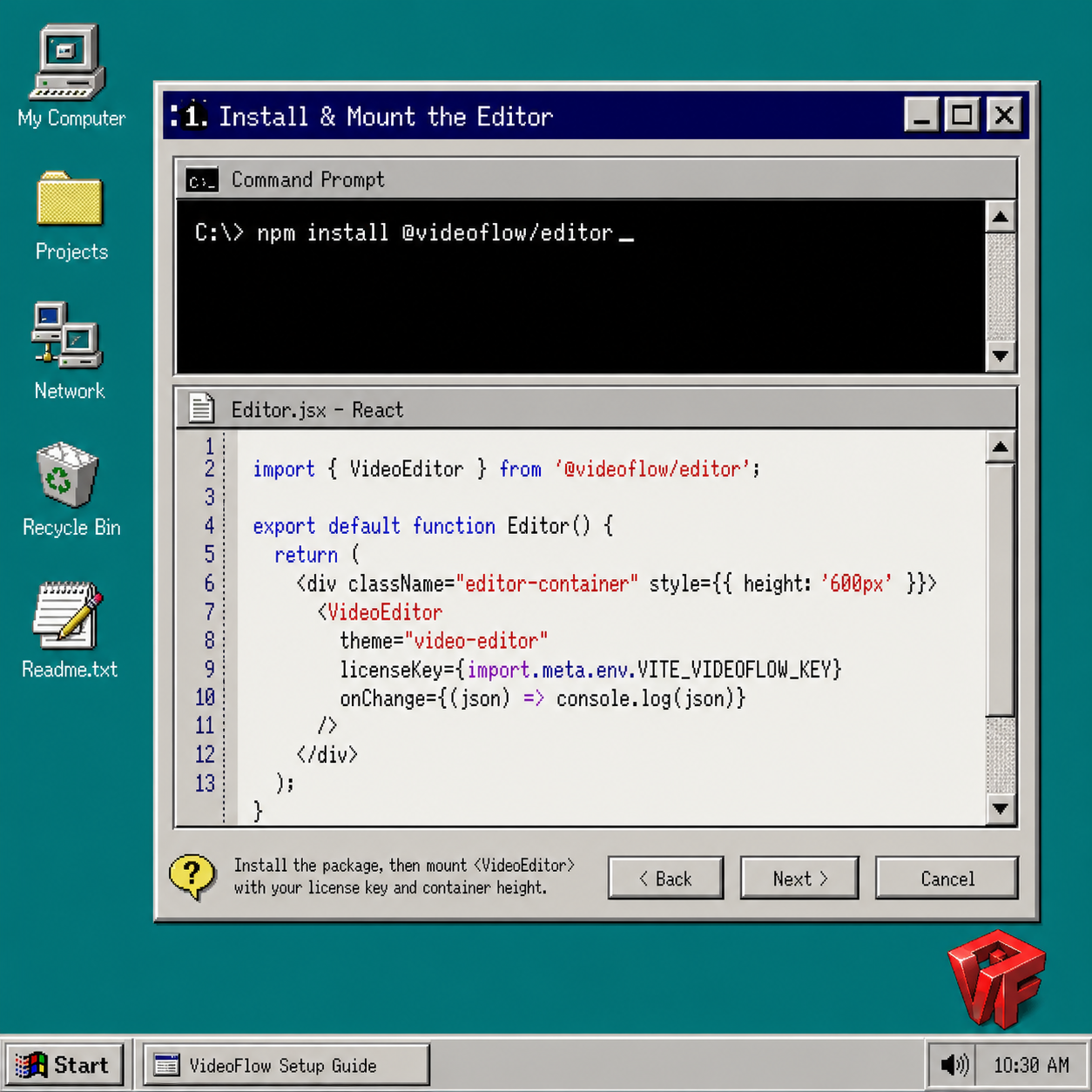 Install and mount the VideoFlow React editor