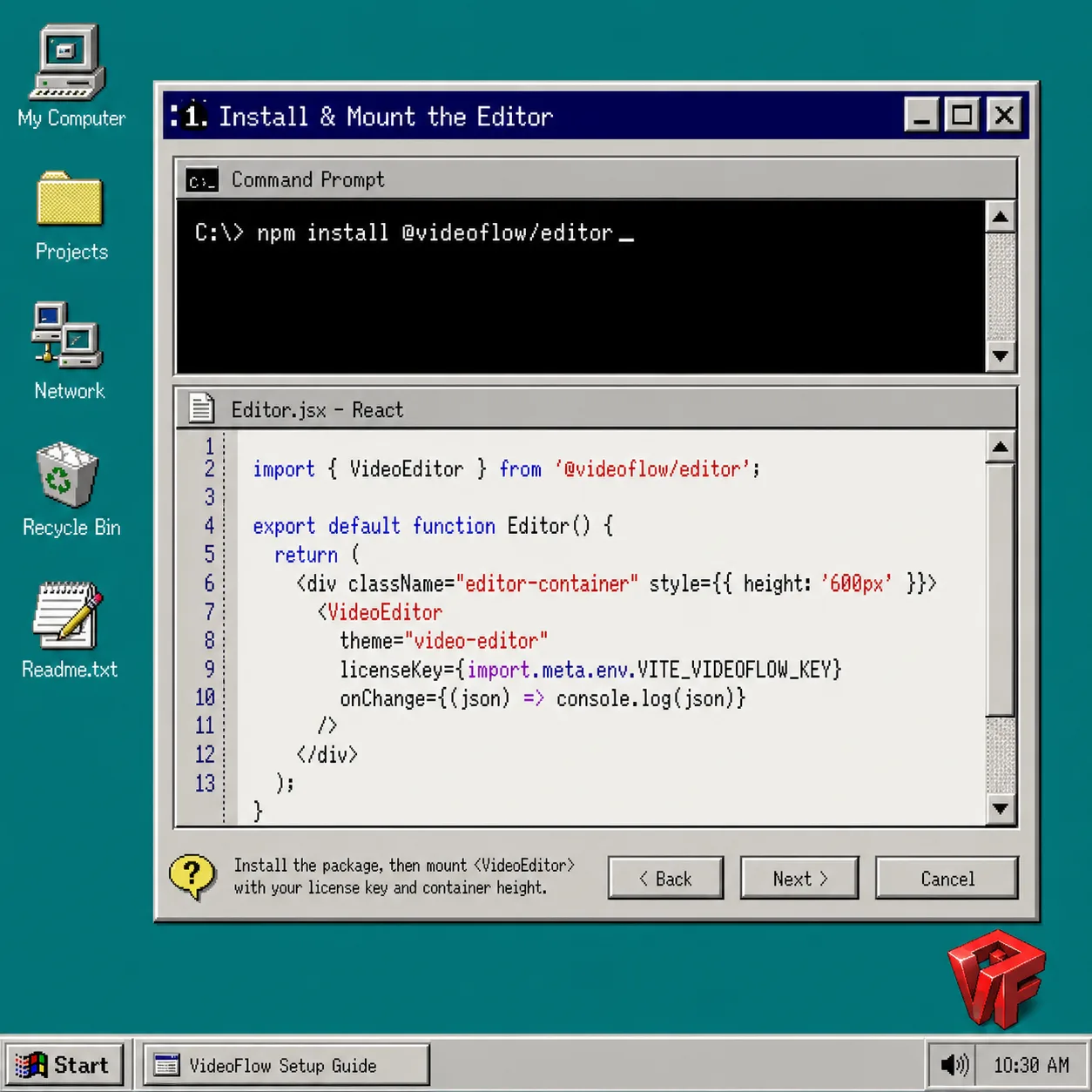 Install and mount the VideoFlow React editor