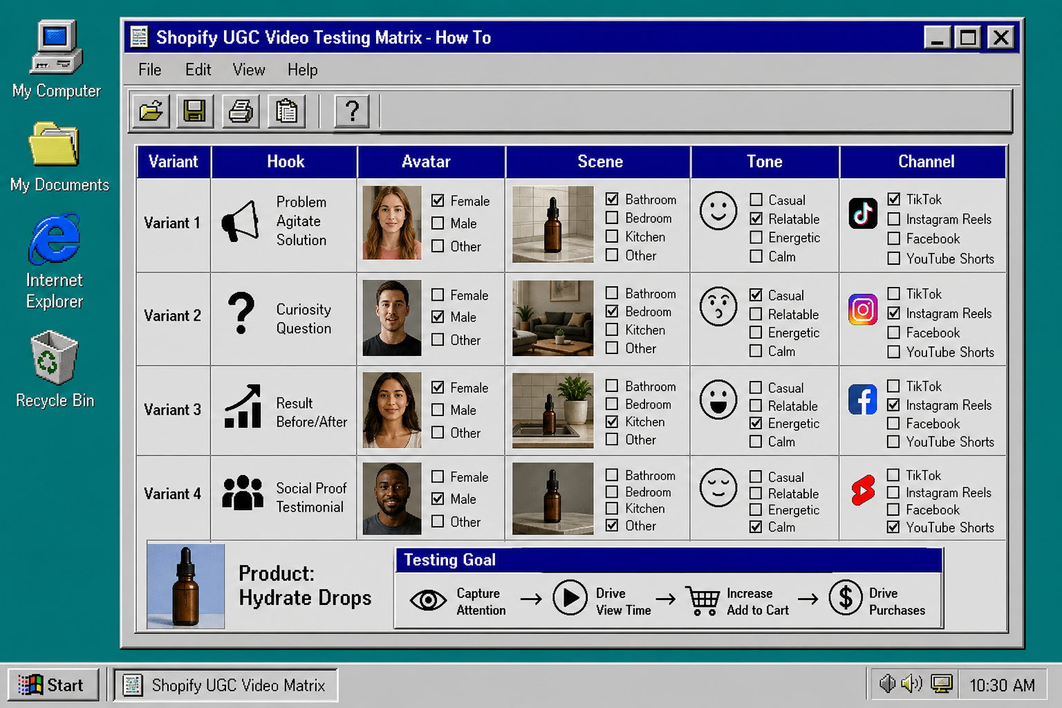 Shopify UGC video testing matrix
