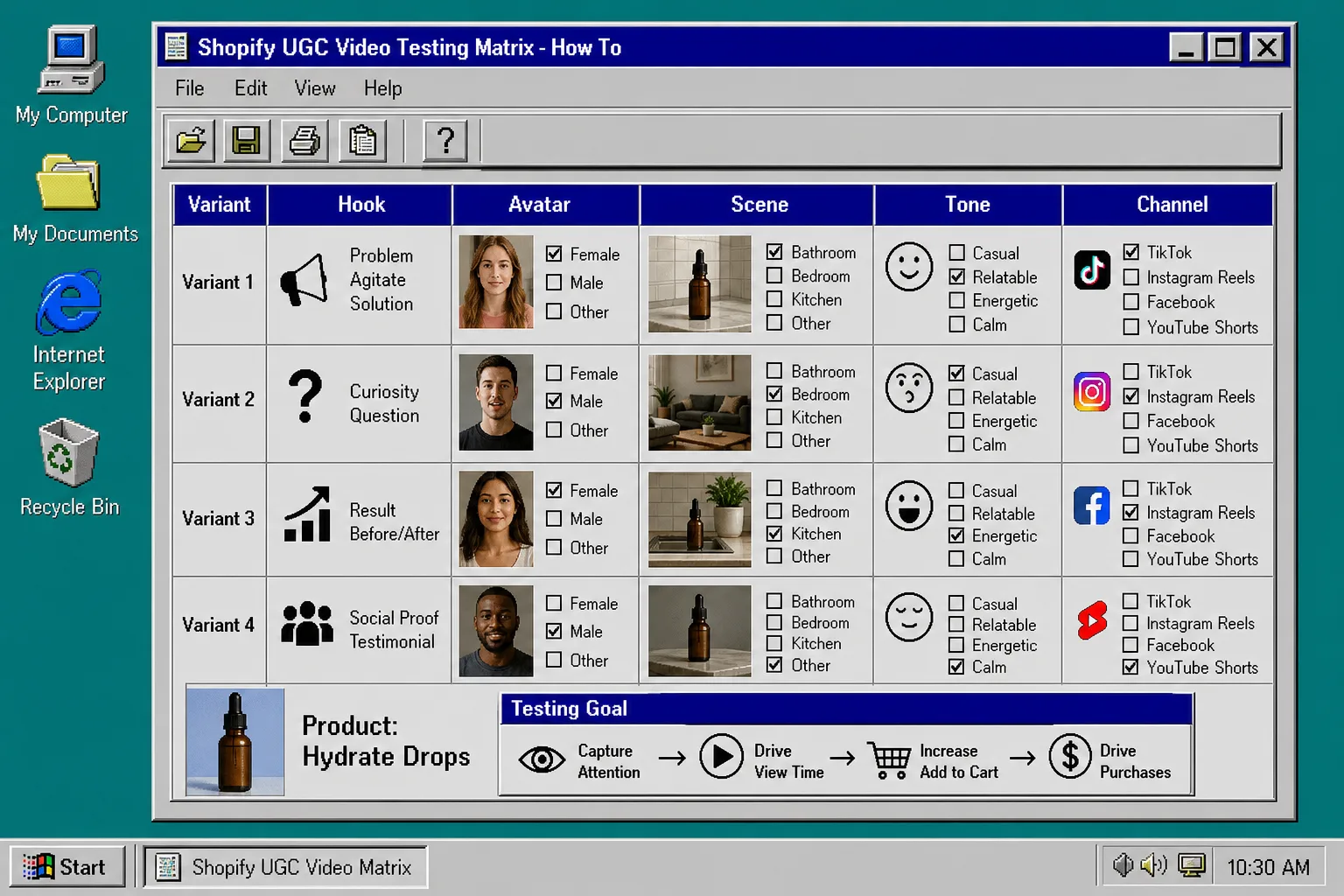 Shopify UGC video testing matrix