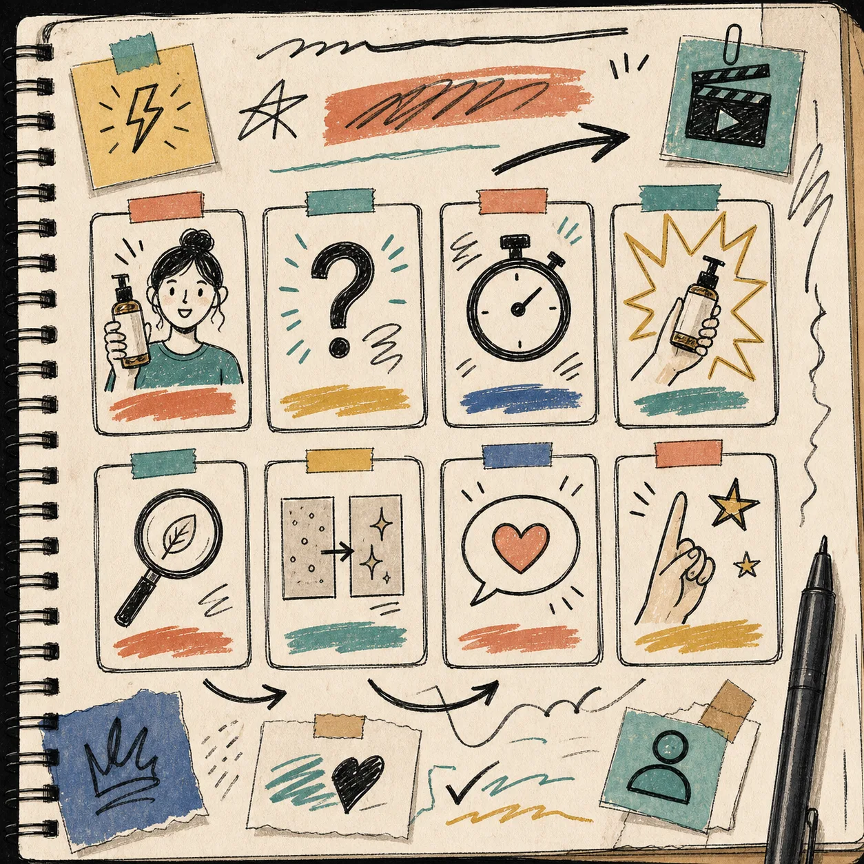 Hand-drawn hook matrix for testing Shopify UGC video angles