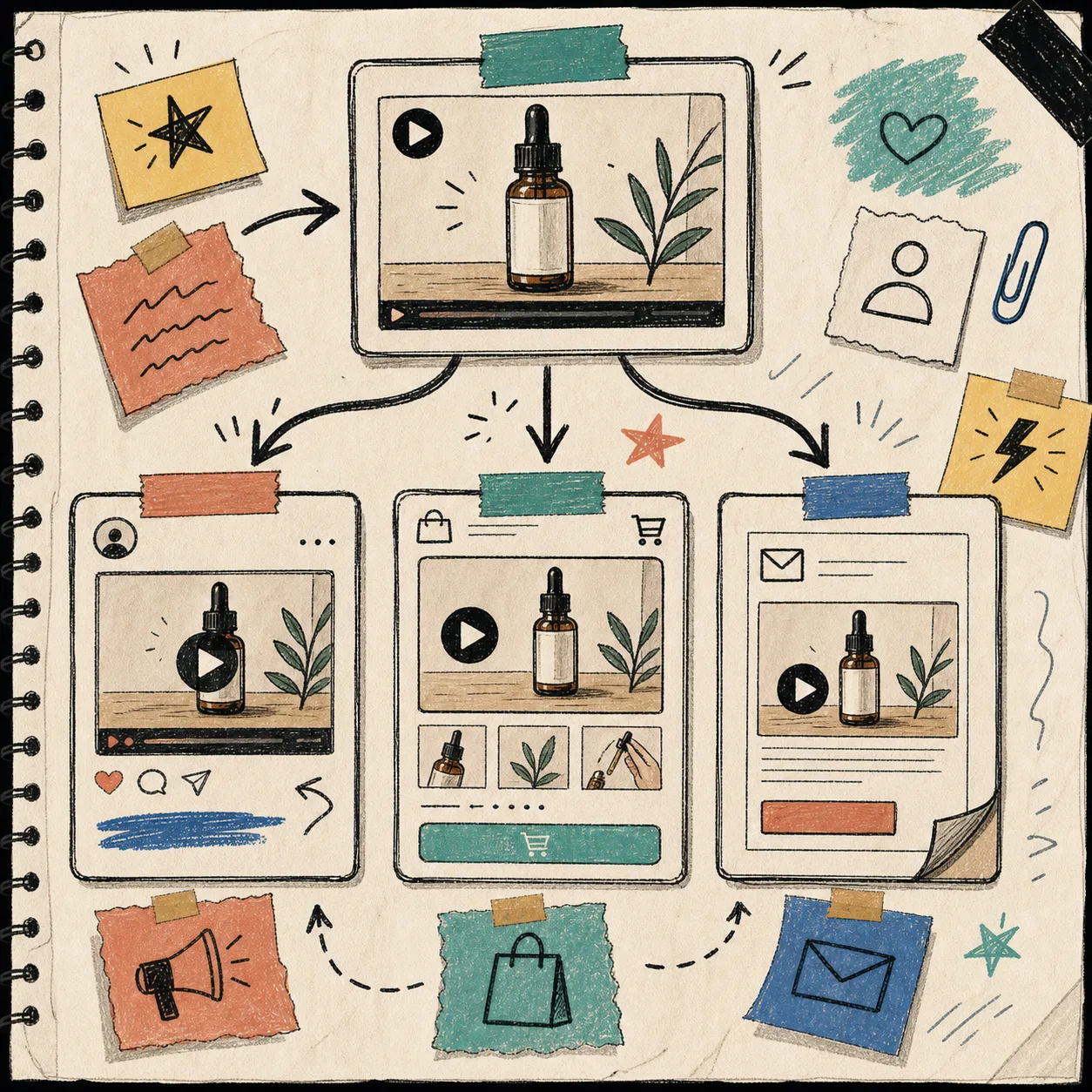 Reusable UGC clip flowing into ads, product pages, and email