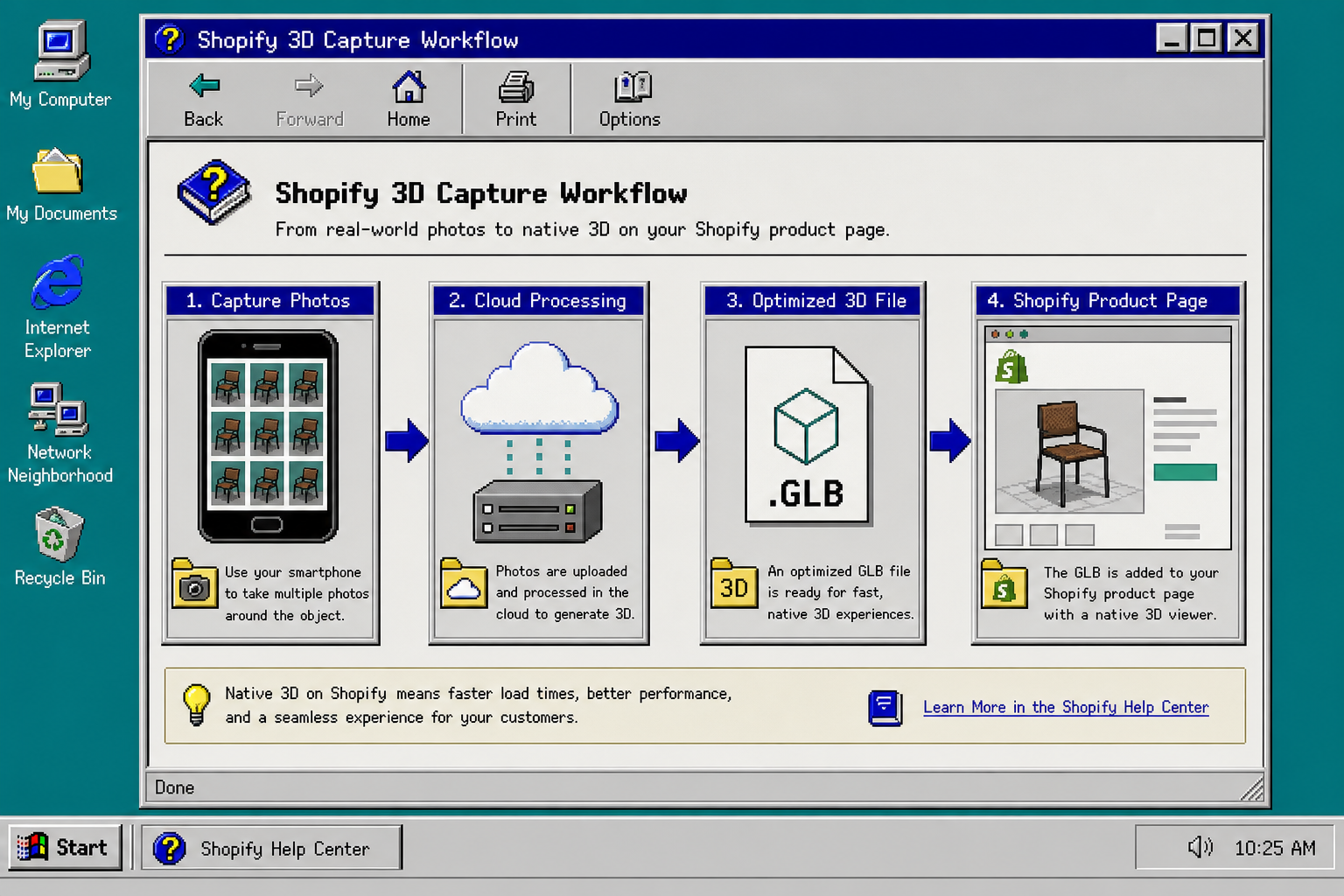Retro 3D capture workflow from photos to GLB to Shopify