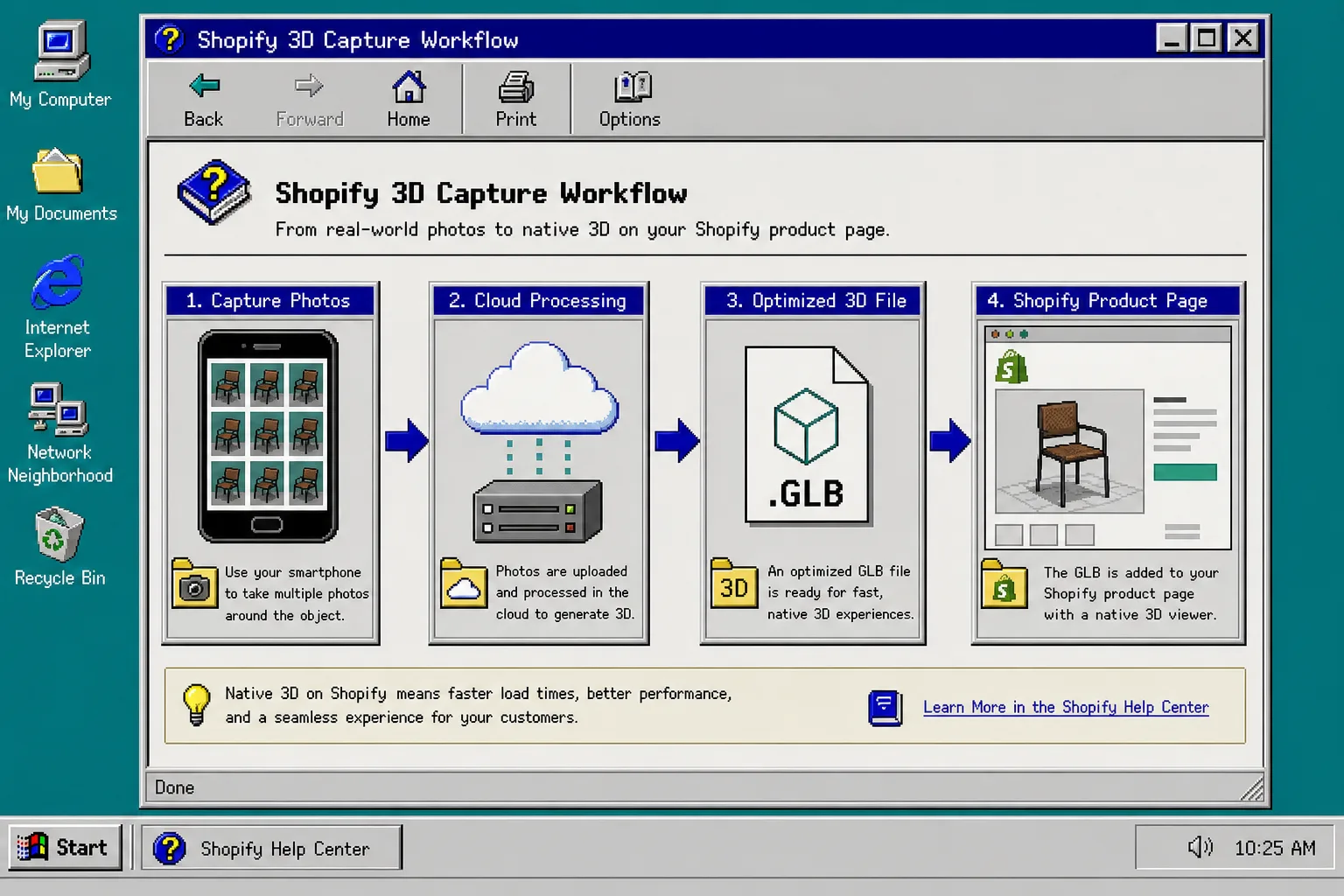 Retro 3D capture workflow from photos to GLB to Shopify