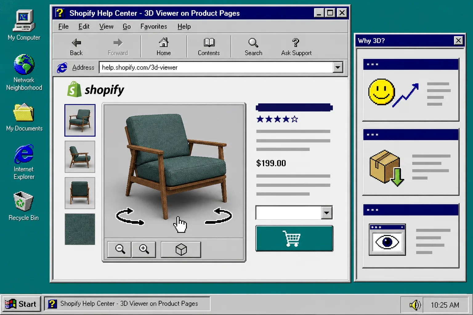 Shopify product page with an interactive 3D viewer