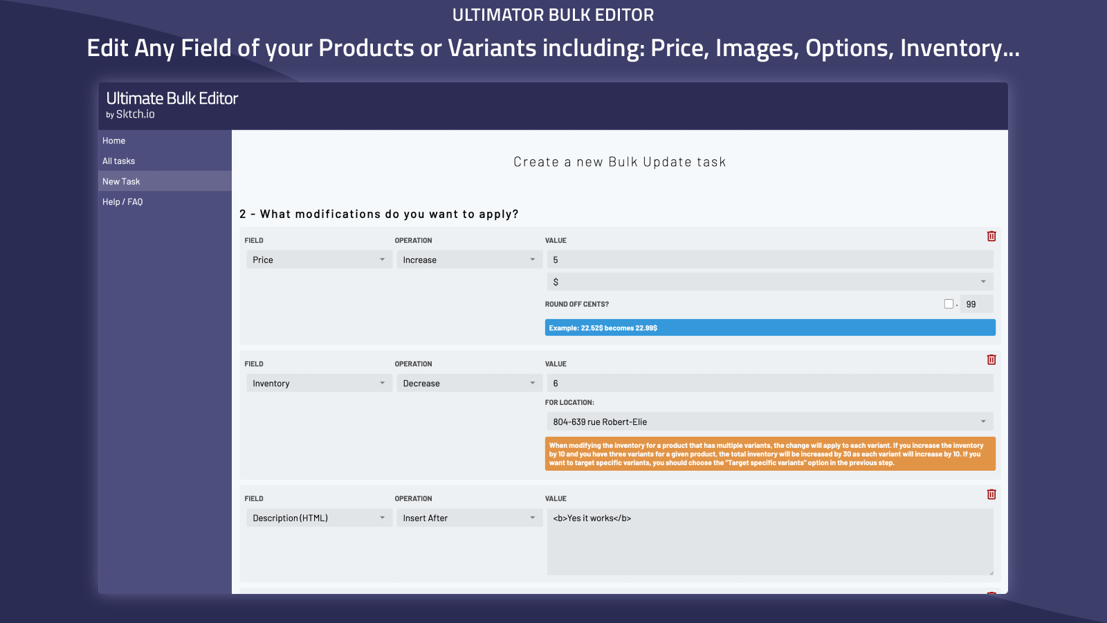 Shopify bulk editor field matrix