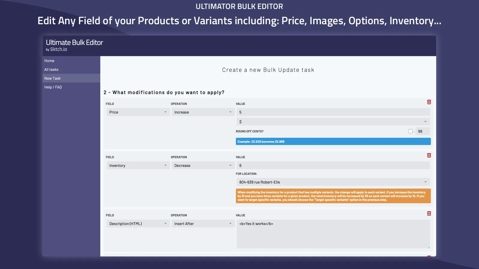 Shopify bulk editor field matrix