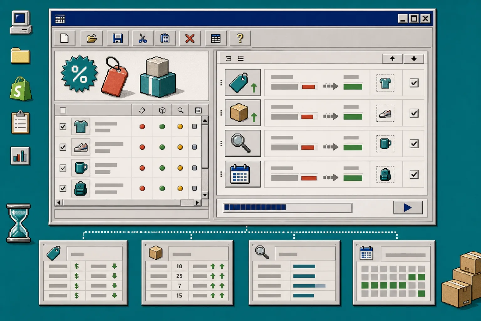 Scheduled bulk updates in a retro control panel