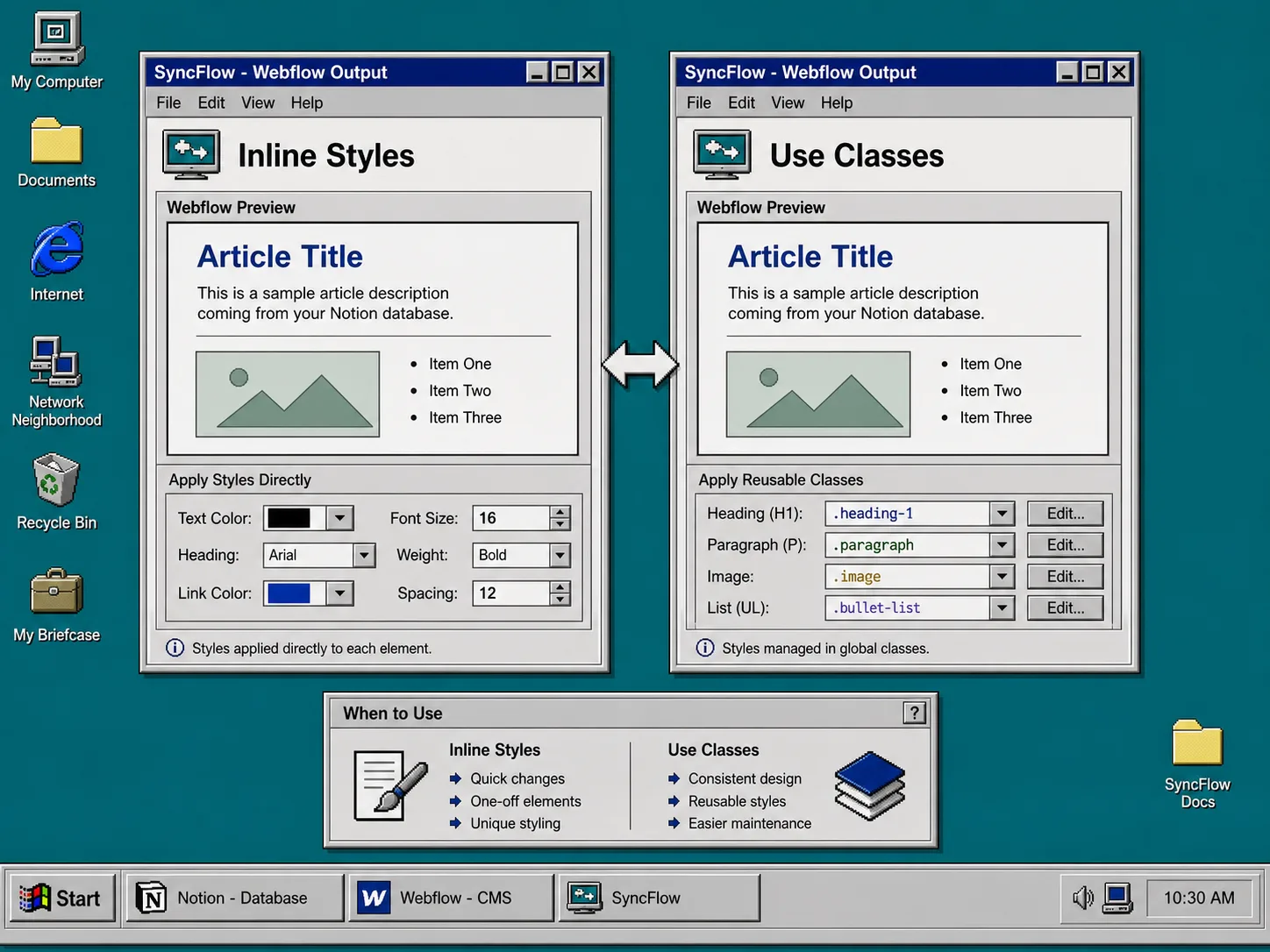 Inline styles versus reusable classes comparison
