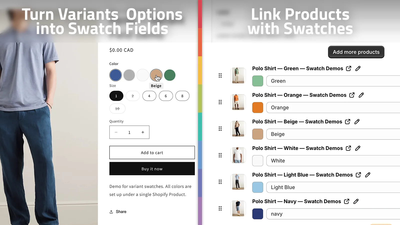 Variant options and linked products in swatches