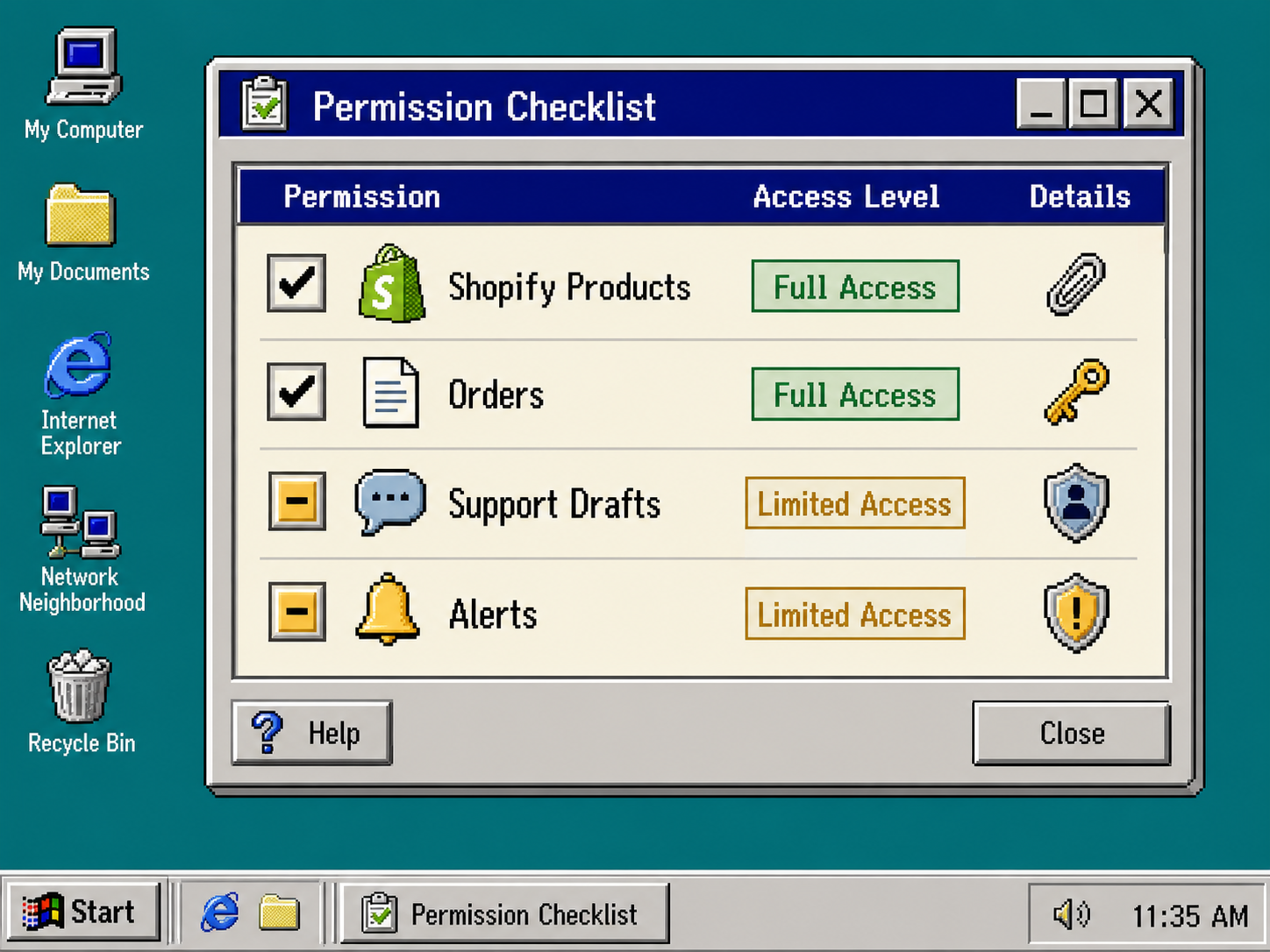 Permission checklist for Shopify AI agent access