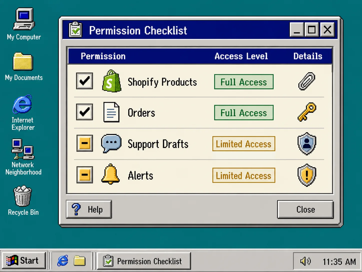 Permission checklist for Shopify AI agent access