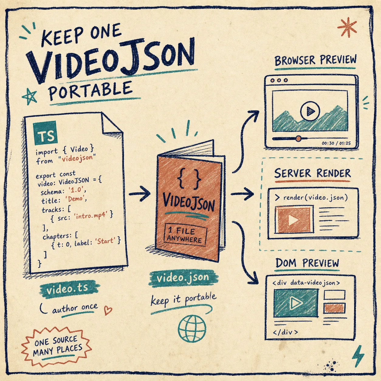 TypeScript to VideoJSON flow in a help-center window