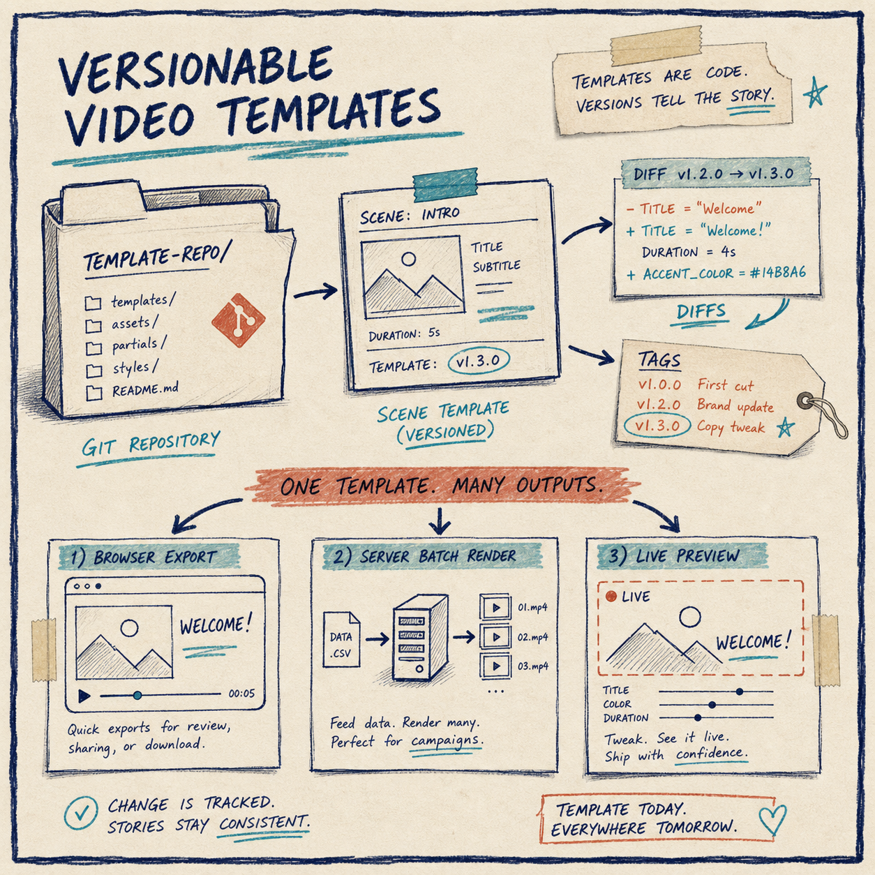 Versionable video templates in a Windows 95 file explorer diagram