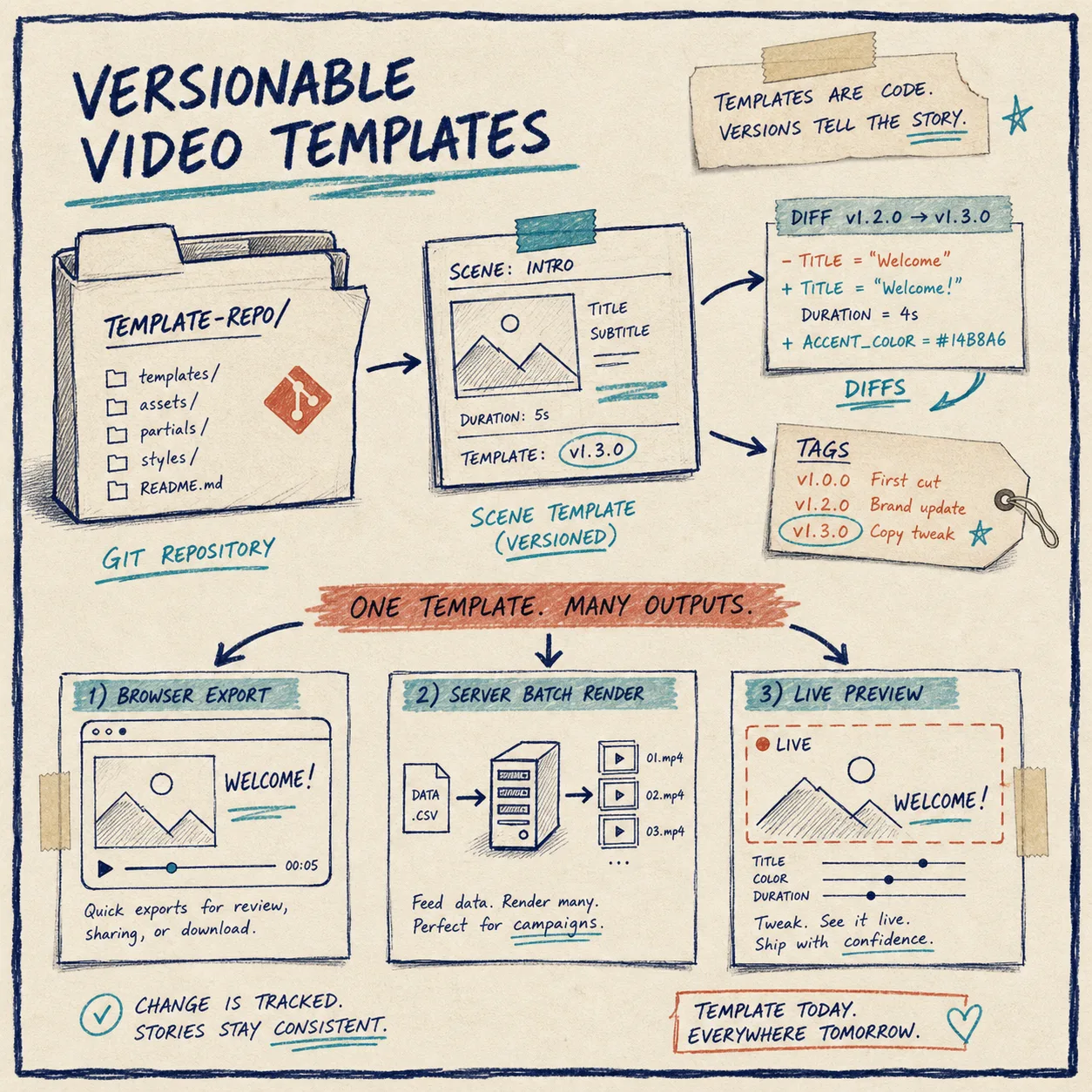 Versionable video templates in a Windows 95 file explorer diagram