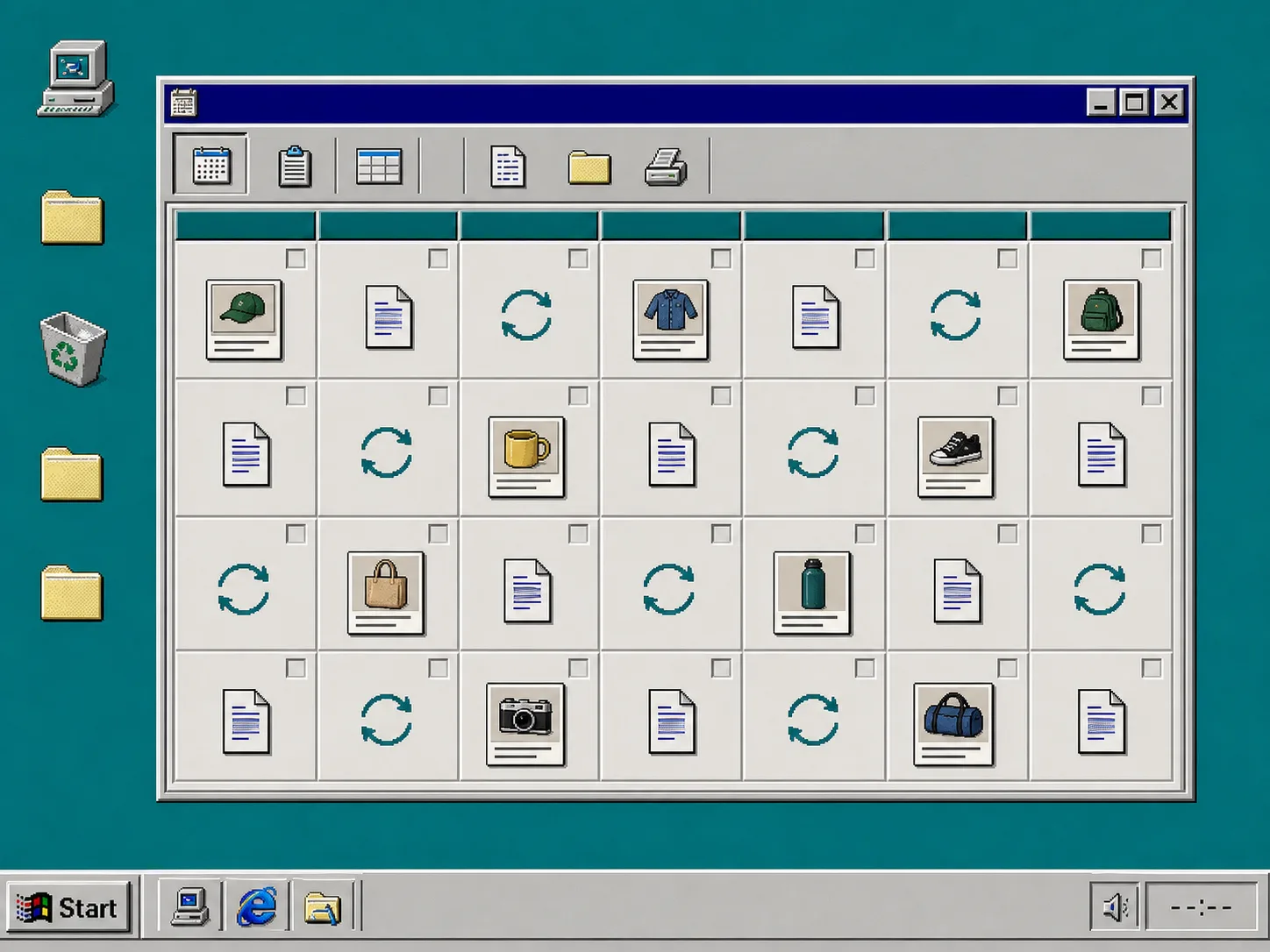 Retro content calendar filled with recurring Shopify blog tasks