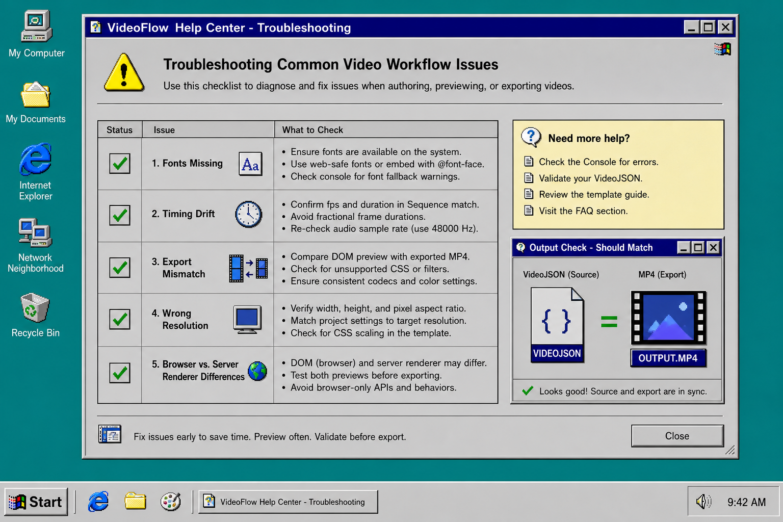 Troubleshooting guide for common VideoFlow workflow issues