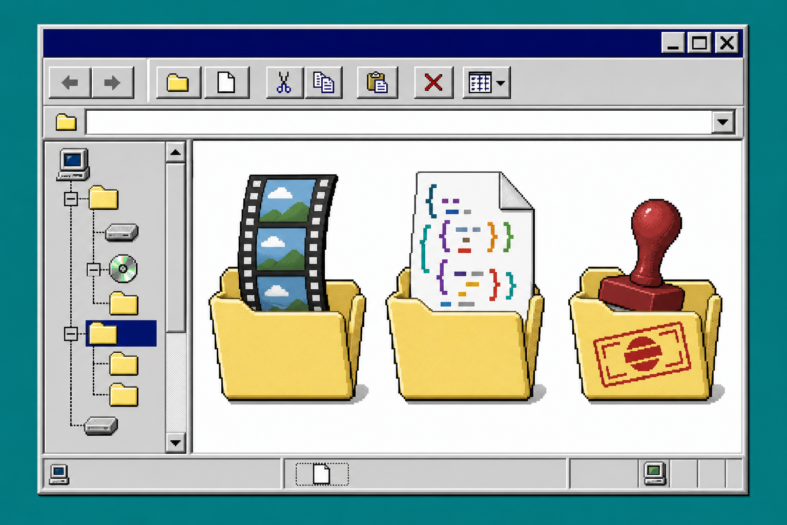 Windows 95-style file manager for portable video revisions