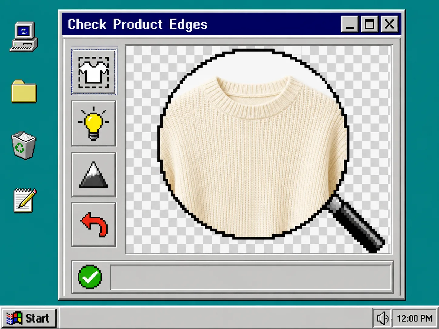 Windows 95 style product edge quality check