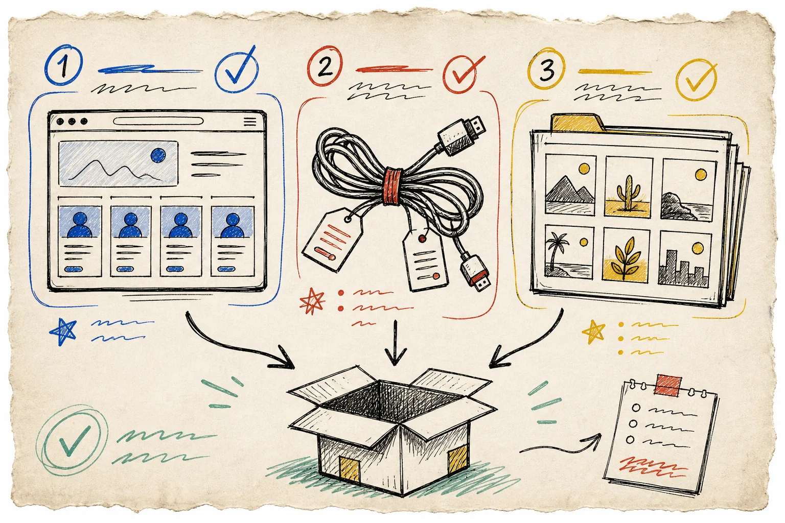 Hand-drawn checklist for Webflow CMS export inputs