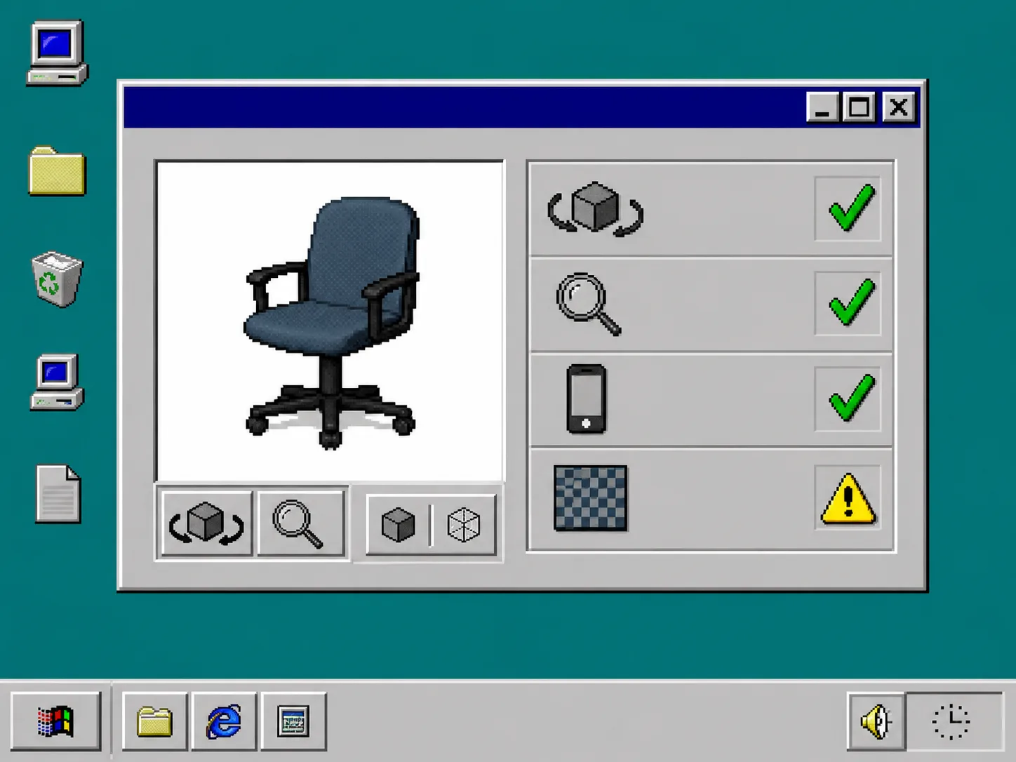 Desktop-style checklist for testing interactive 3D product media