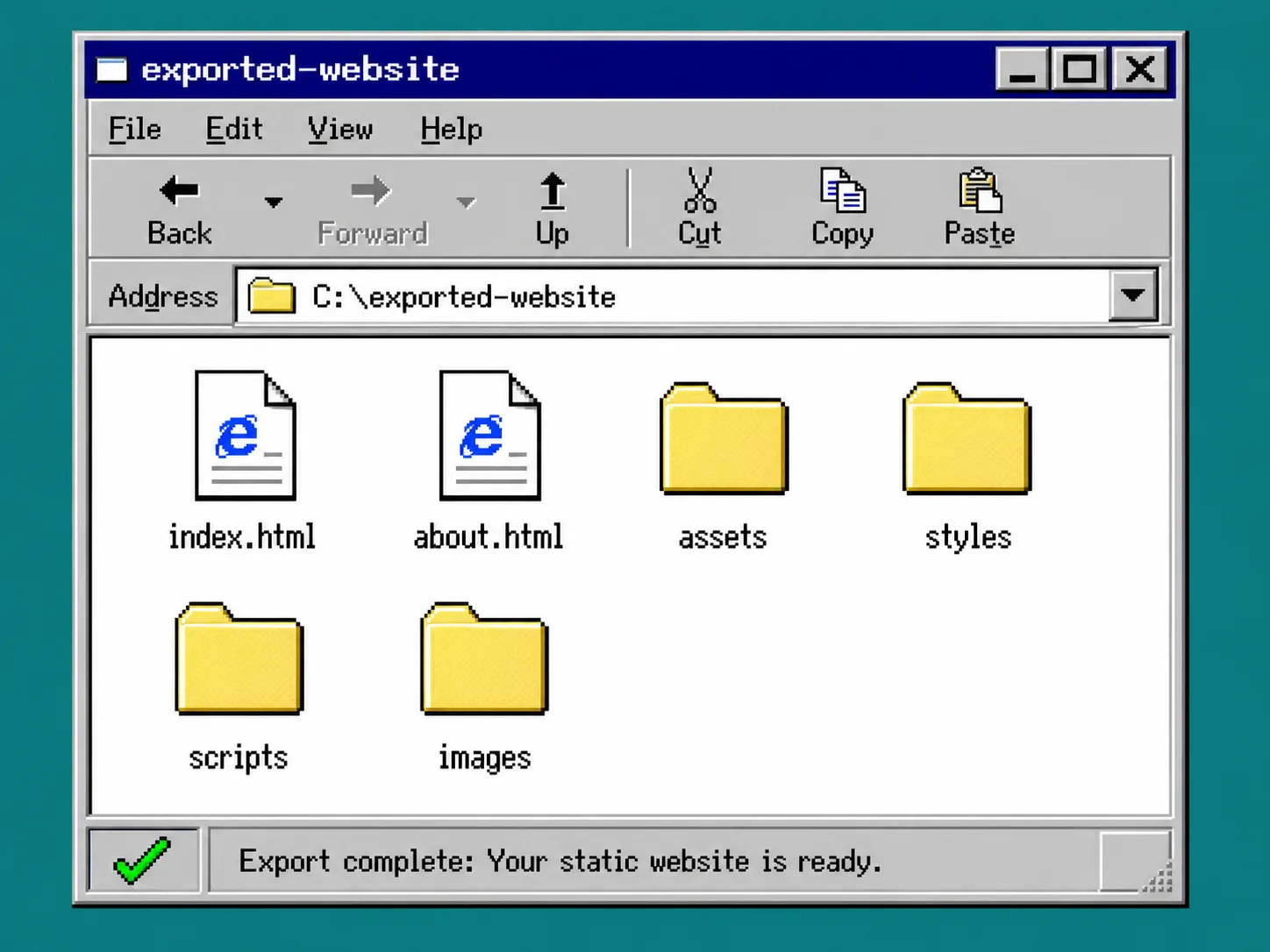 Retro file explorer with HTML files and static-site folders