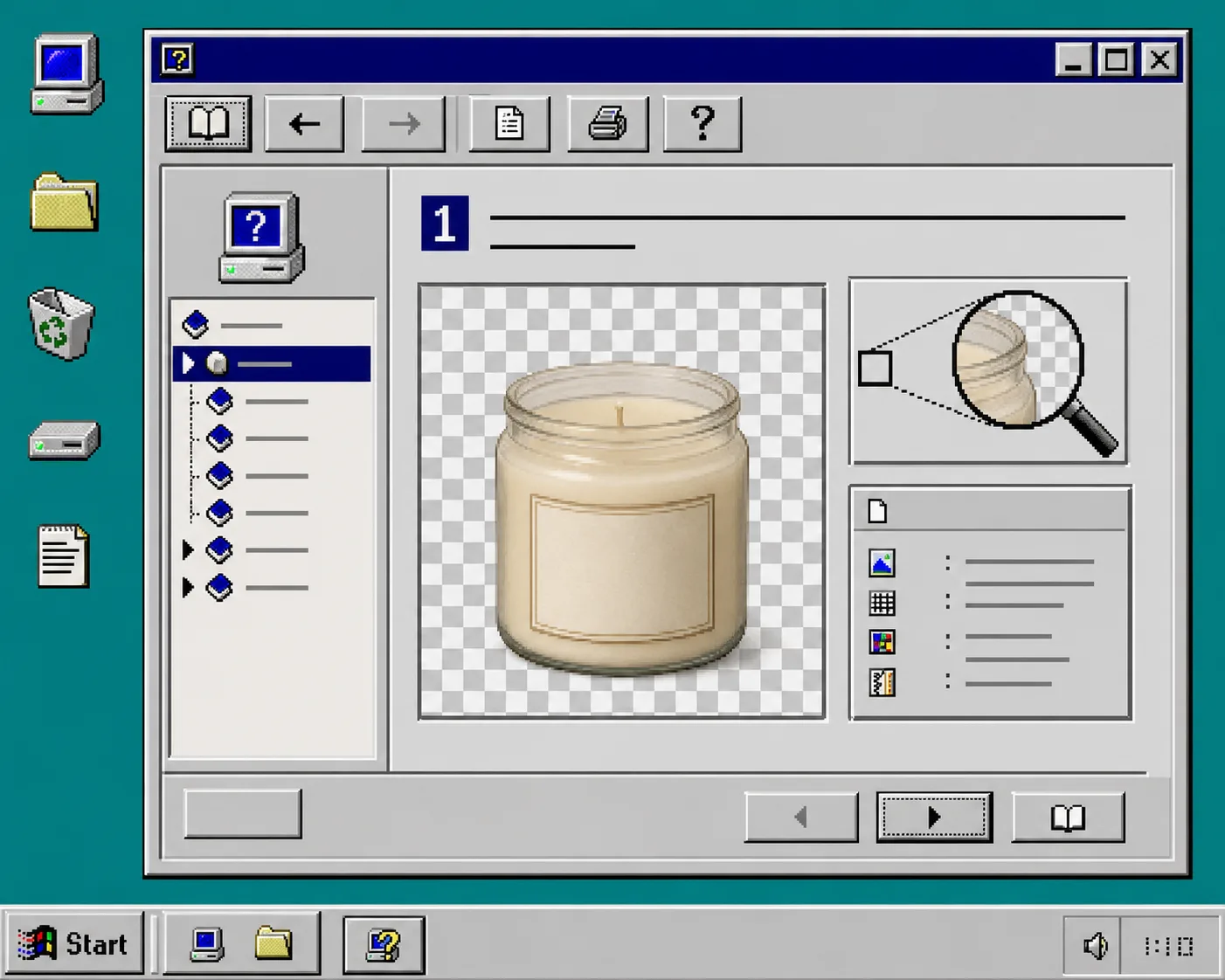 Retro help center view of inspecting a Shopify product image before editing