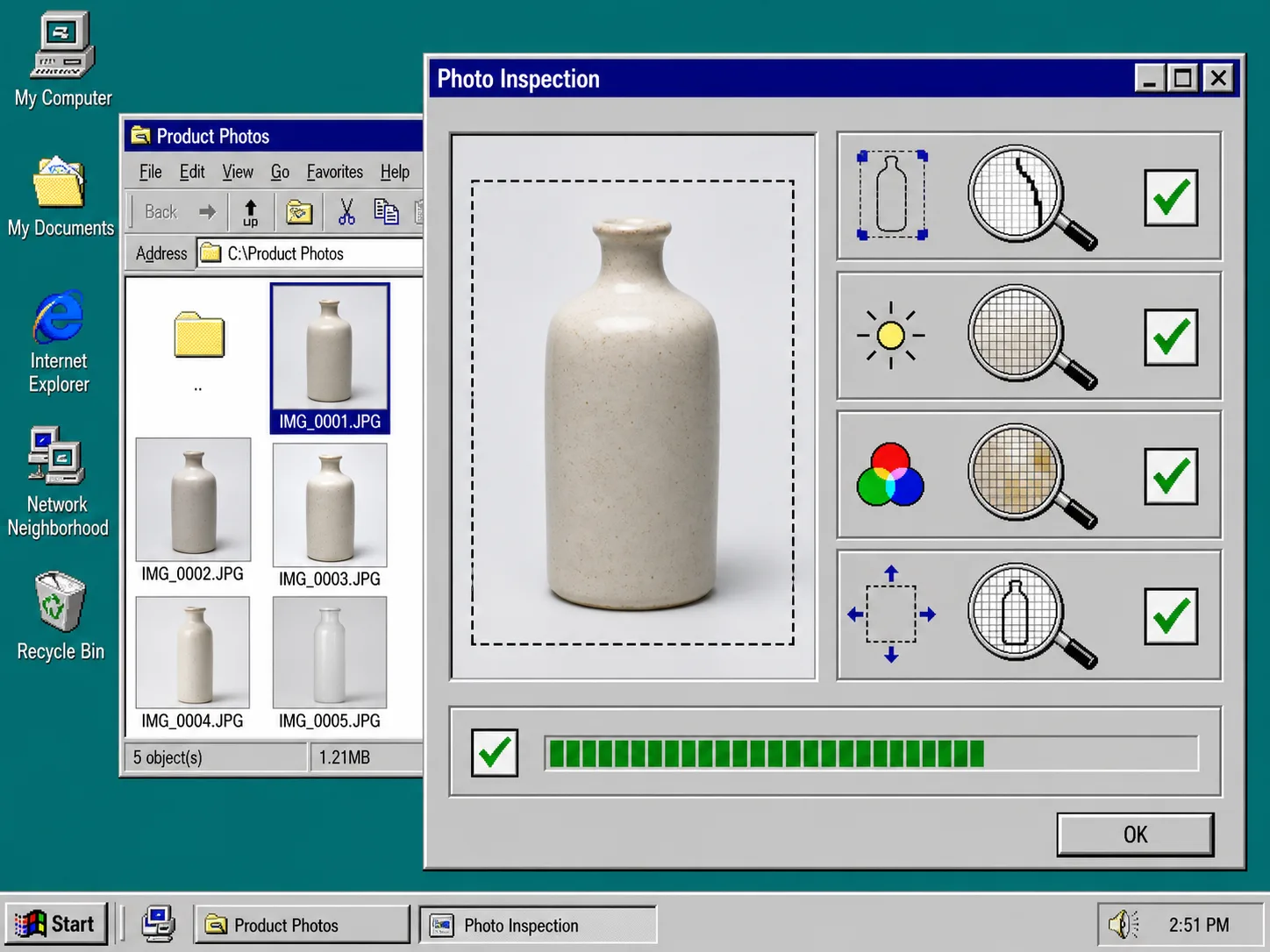 Windows 95 source photo inspection for Shopify AI photo editing