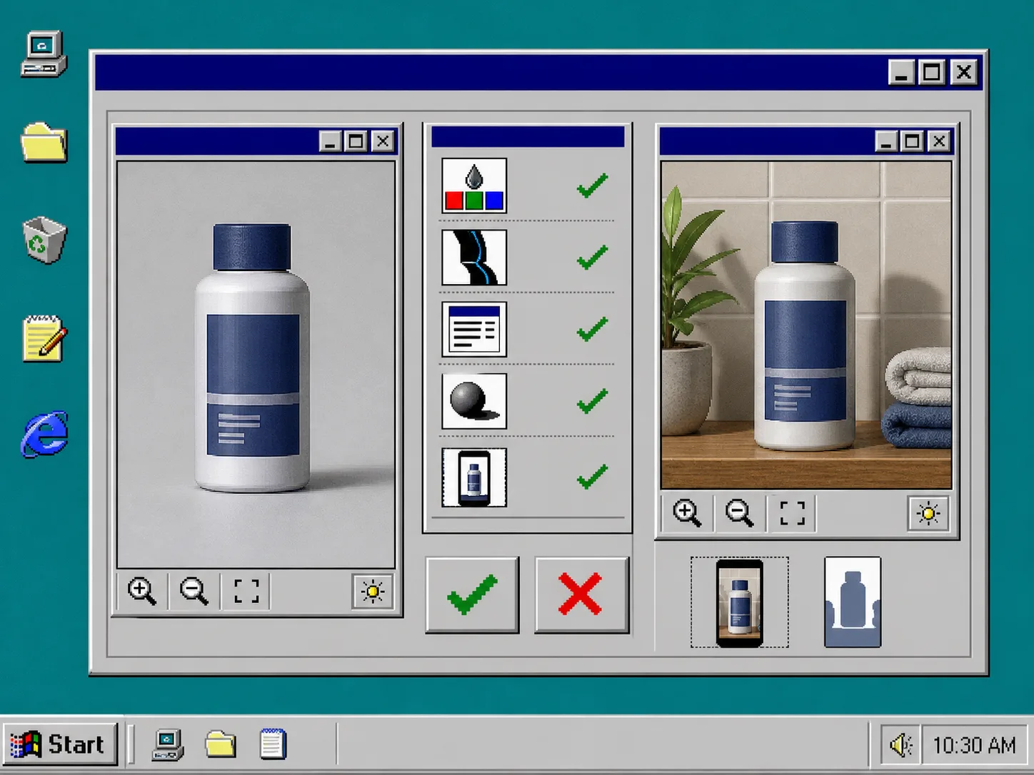 Windows 95 comparison checklist for reviewing Shopify AI product images