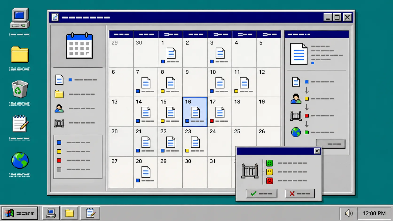 Windows 95 style recurring Shopify blog calendar