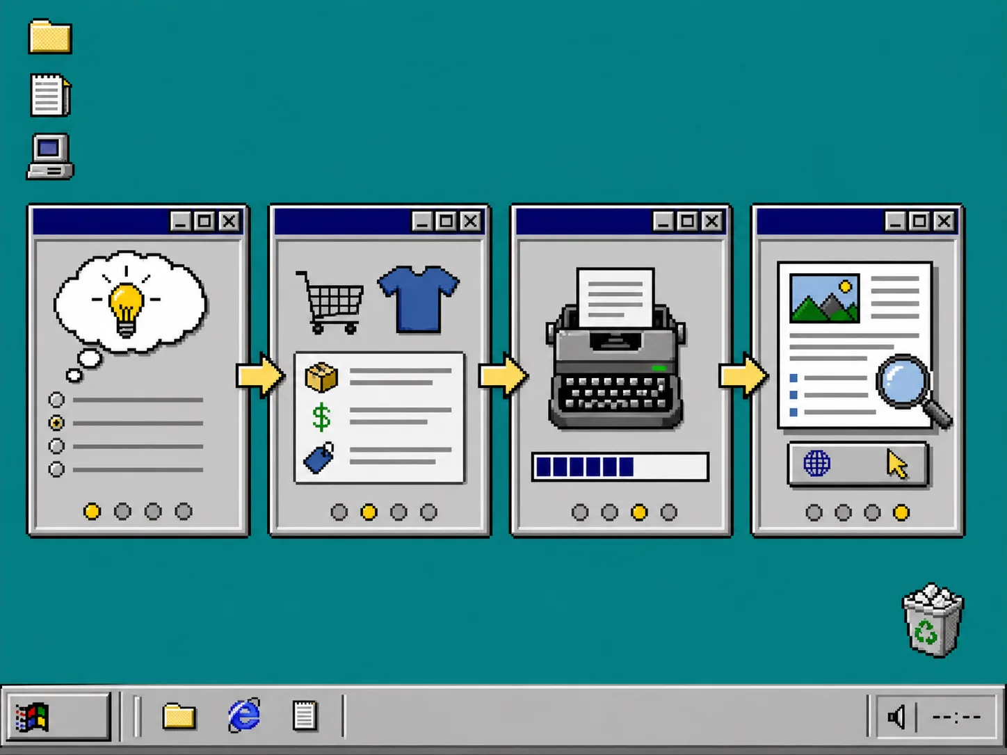 Windows 95 style ecommerce blog workflow