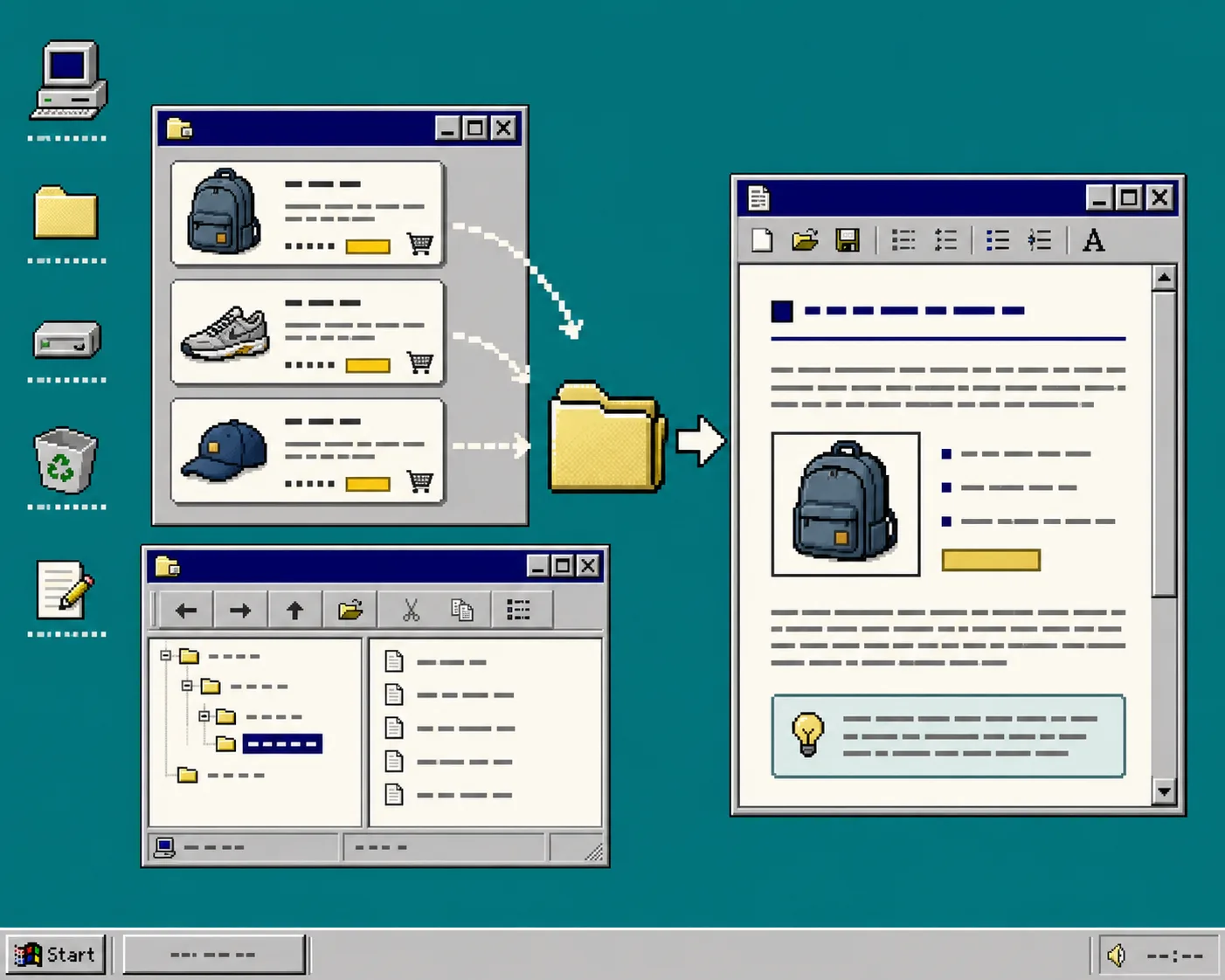 Windows 95 style product-aware blog content workflow