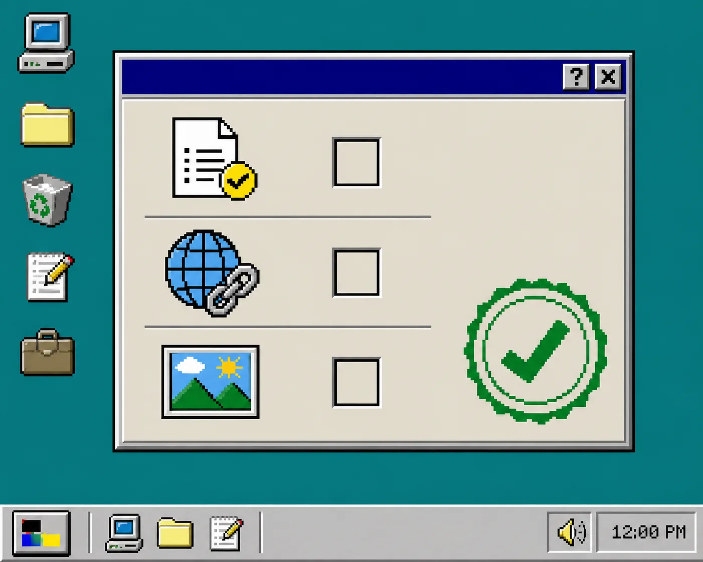 Windows 95 style blog publishing checklist