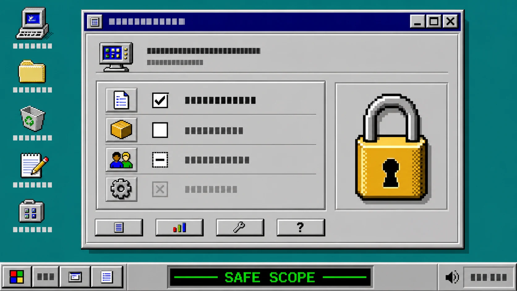 Retro control panel showing a safely scoped AI assistant
