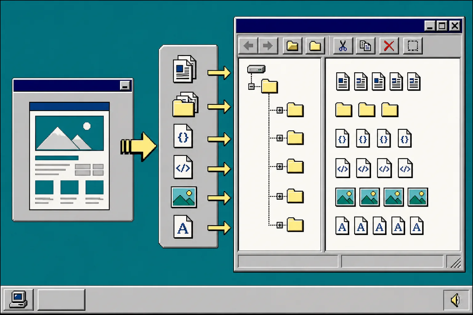 Retro file explorer showing a portable Webflow static export