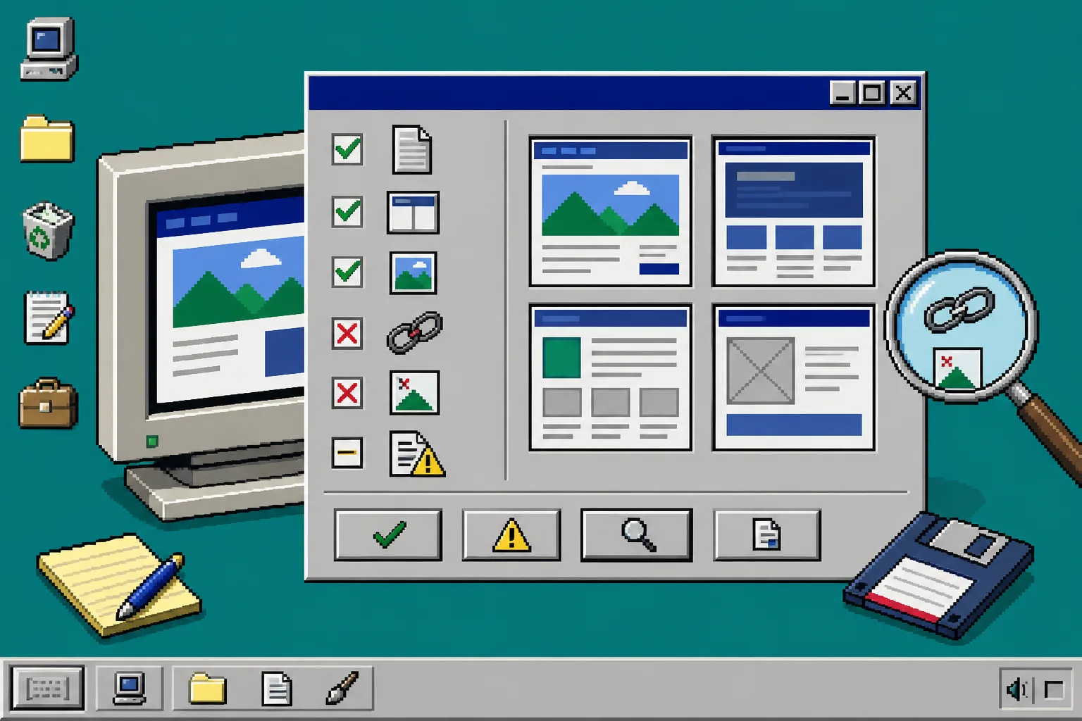 Retro desktop checklist for testing a static Webflow export