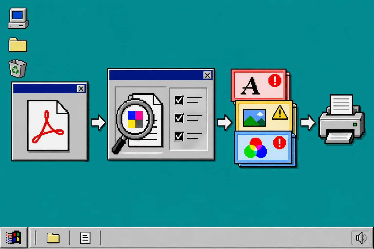 PDF print preflight scan showing document checks