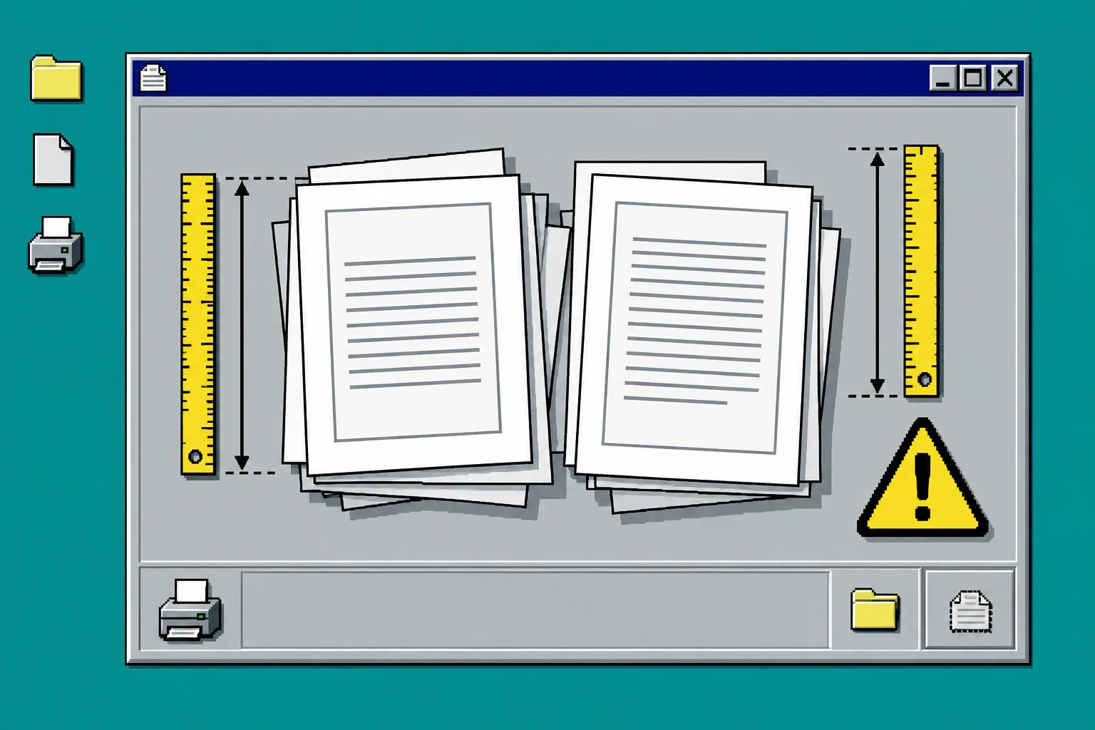 Mixed PDF page sizes shown in a retro inspection dialog