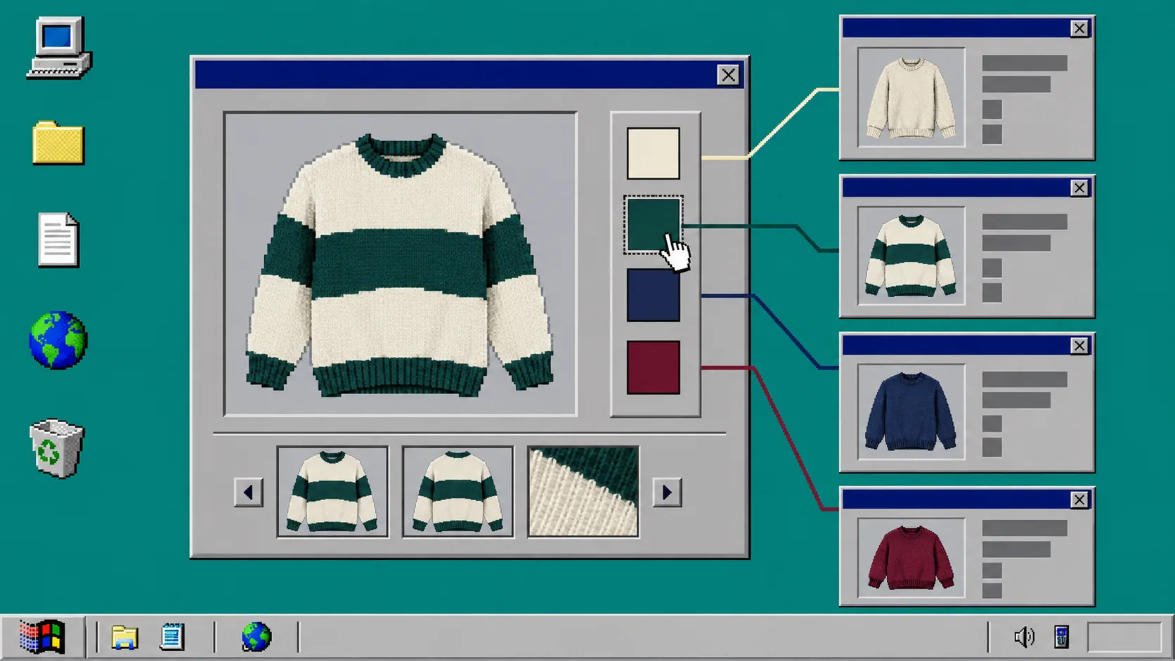 Windows 95 style product group dialog with linked color swatches